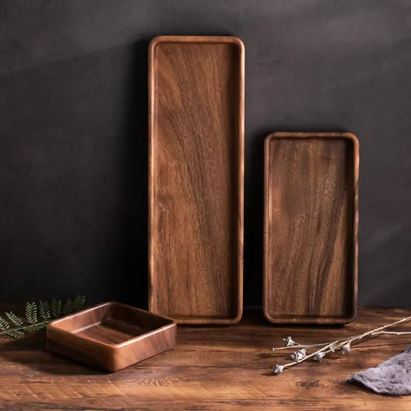 Plateau de rangement en bois de noyer noir, organisateur moderne pour le thé de l'après-midi et les desserts, conteneur pour fruits secs pour salon et bureau, décoration intérieure