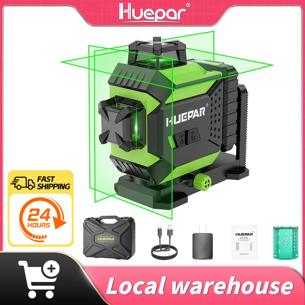 Huepar-Niveau laser 360 à faisceau vert 12 lignes auto-décrochant