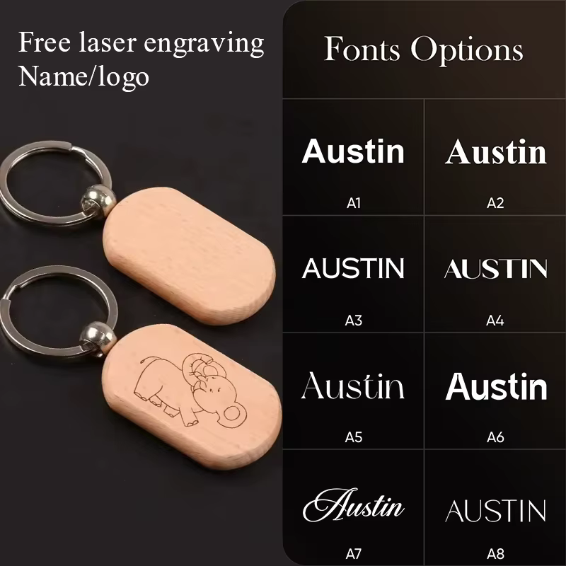 Logo gratuit 10 pièces porte-clés en bois inachevé vierges porte-clés en bois porte-clés pour bricolage artisanat cadeau pour gravure Laser porte-clés cadeau