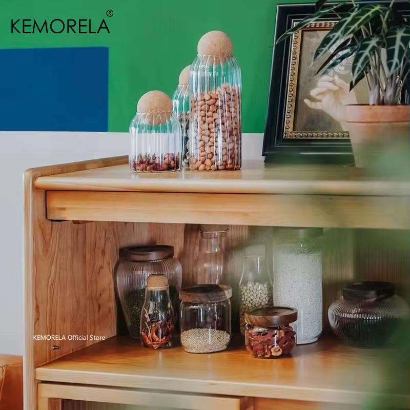 Couvercle en bois verre hermétique bidon cuisine bouteilles de stockage pots récipient alimentaire Grains thé café