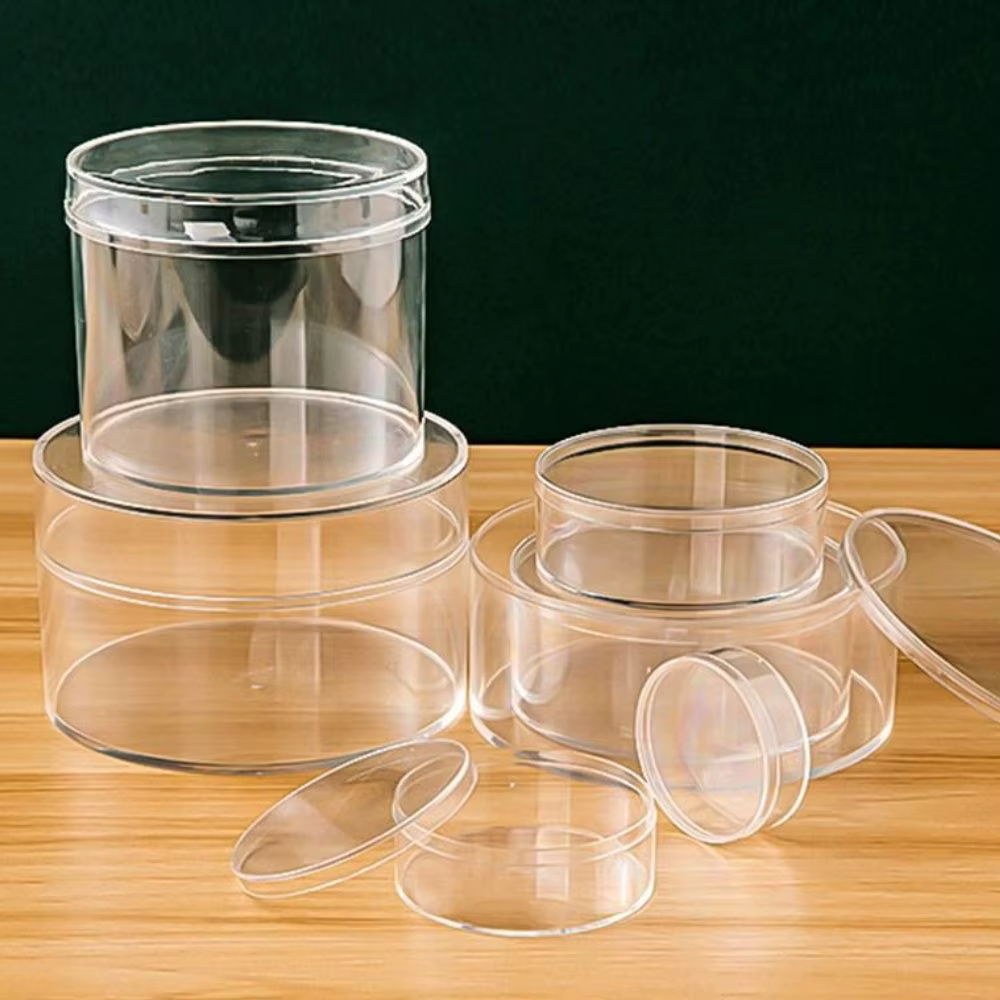 Boîte de rangement ronde en plastique transparent avec couvercle