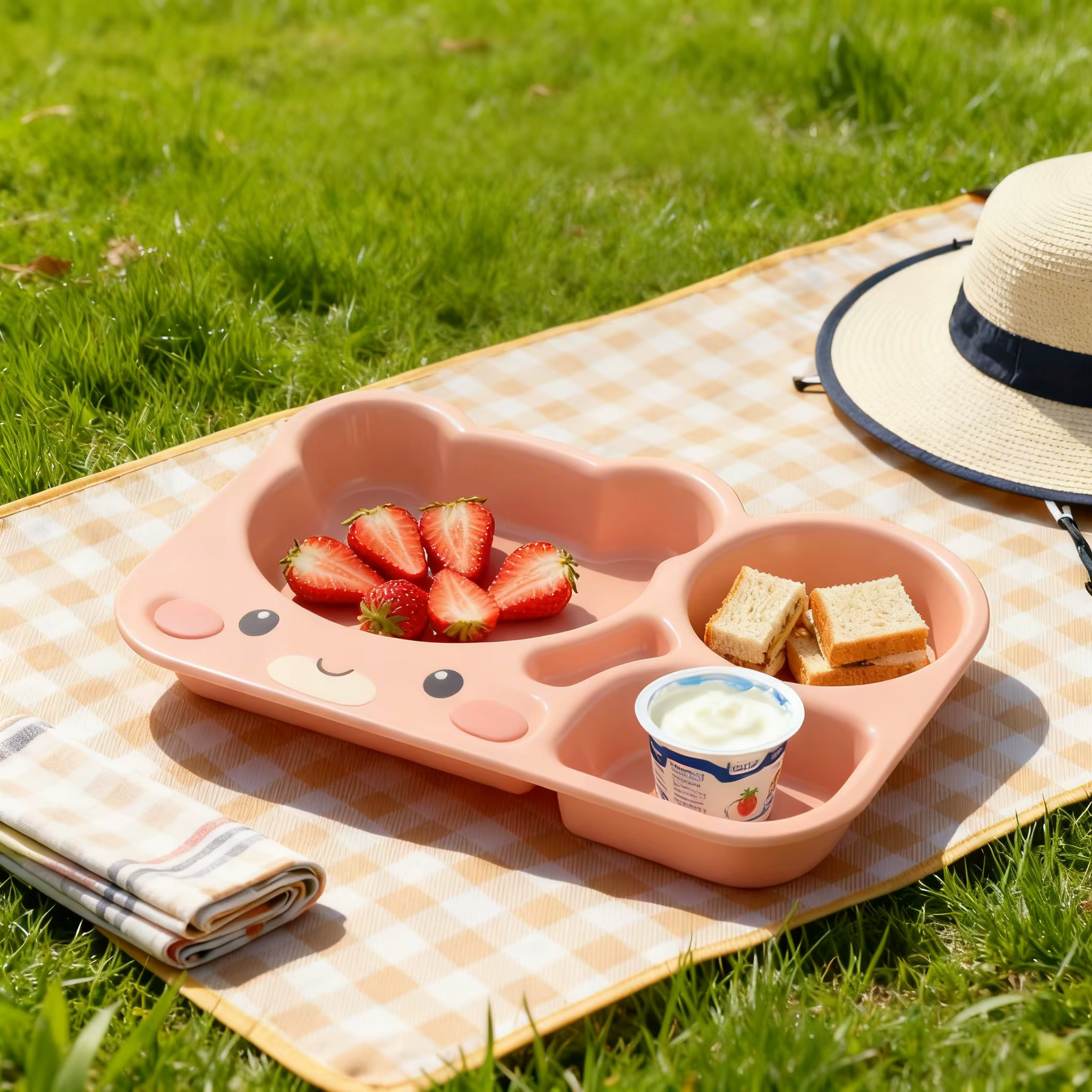 Assiette à dîner en plastique à compartiments, grande capacité, pour enfants, assiette à fruits et salades, assiette à petit-déjeuner réutilisable, compatible micro-ondes