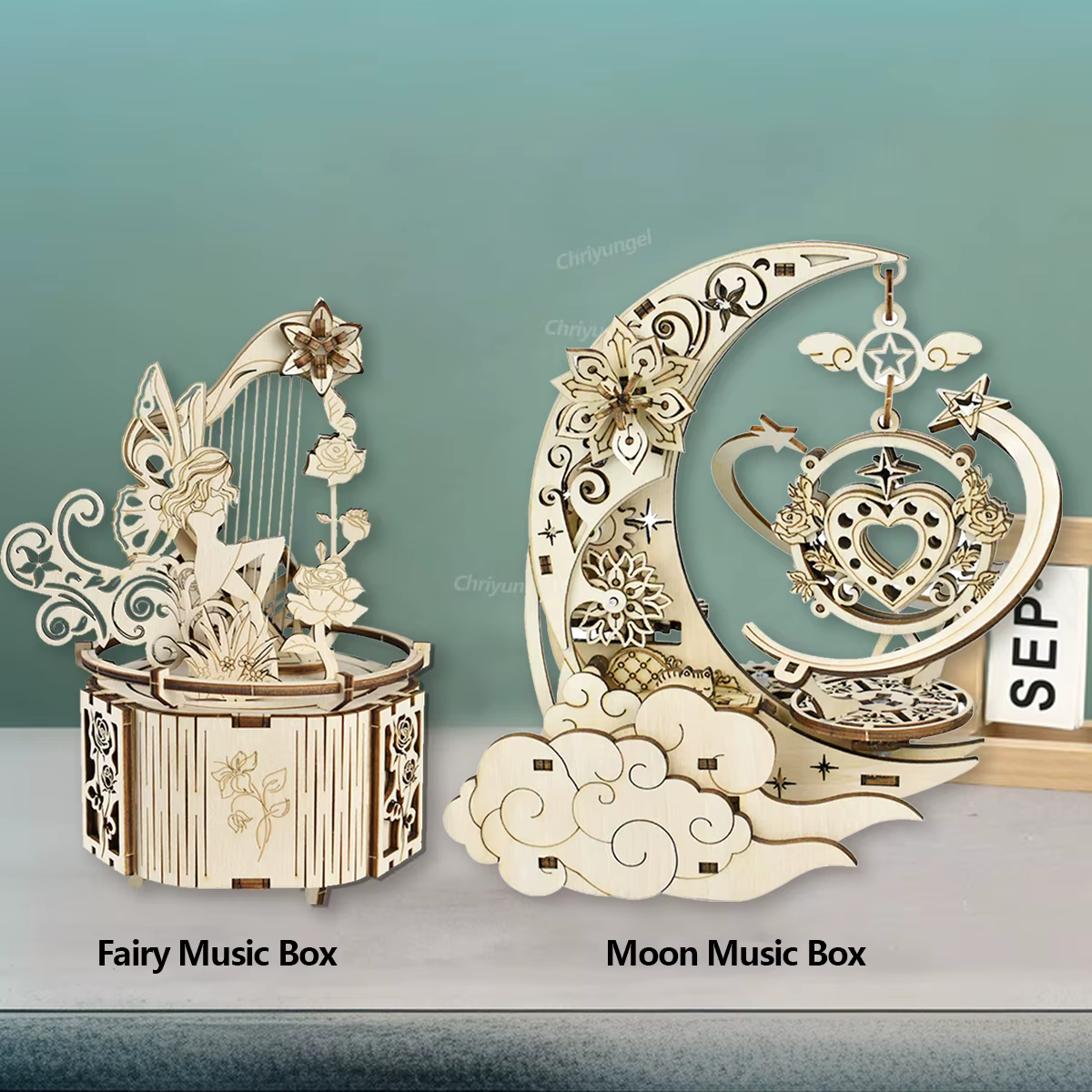 Puzzle en bois 3D, boîte à musique lune et étoile
