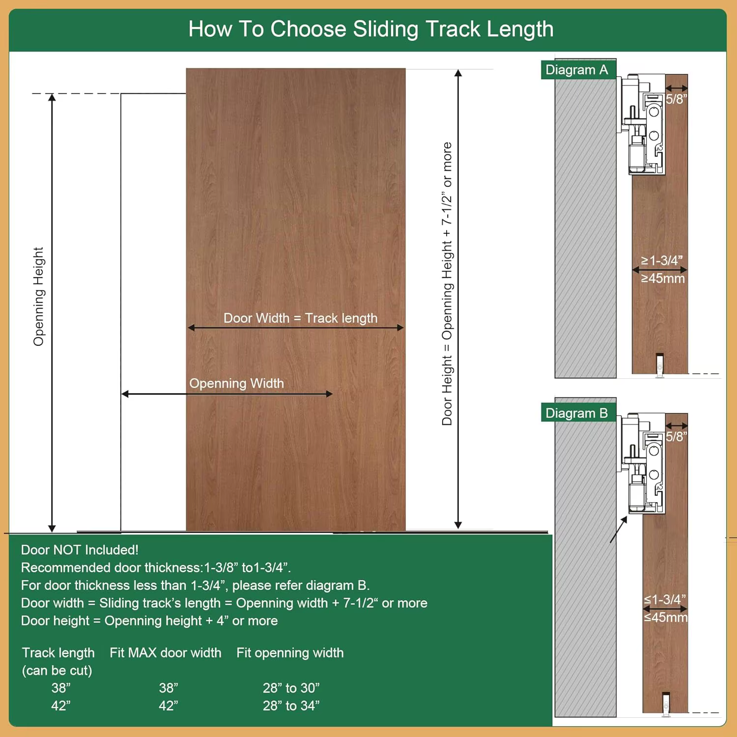 Kit de quincaillerie pour porte de grange dissimulée DIYHD 42'' (106 cm) avec système de rail mural à fermeture douce pour ouverture jusqu'à 34'' (86 cm)