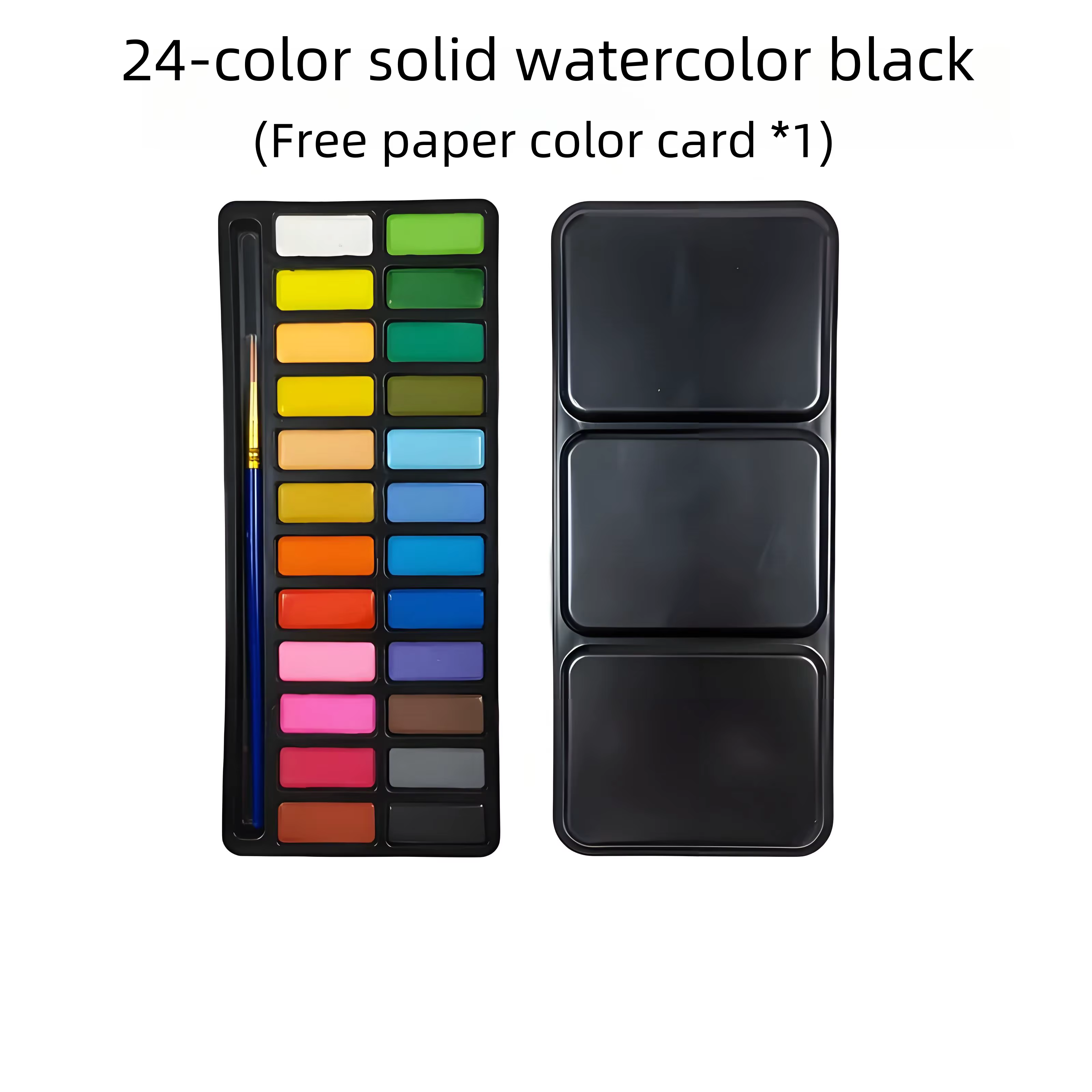 Boîte en fer de 24 couleurs de peinture à l'aquarelle solide, stylo et nuancier gratuits. Convient aux débutants en peinture et au dessin.