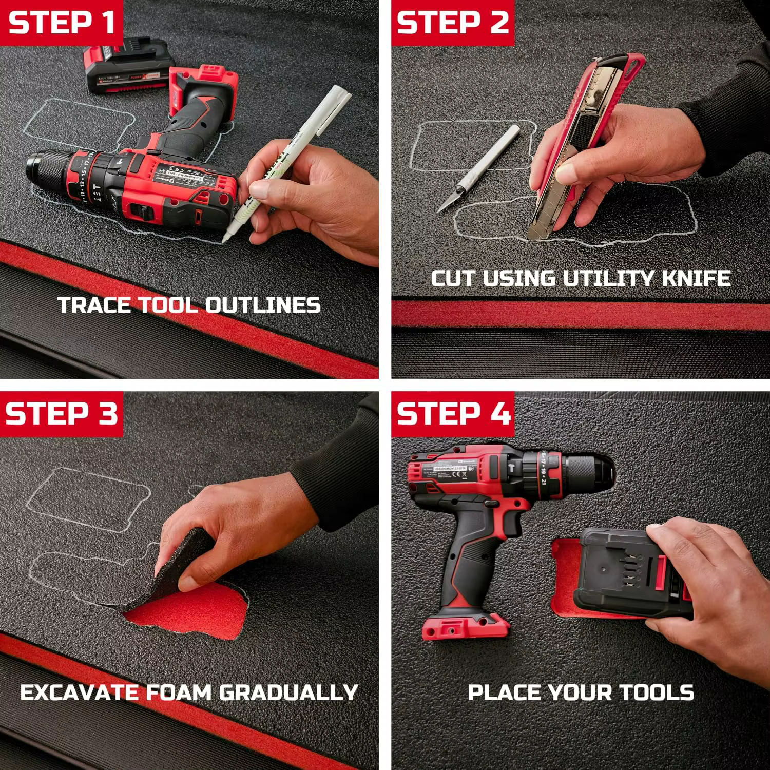 Inserts de protection en mousse pour boîte à outils