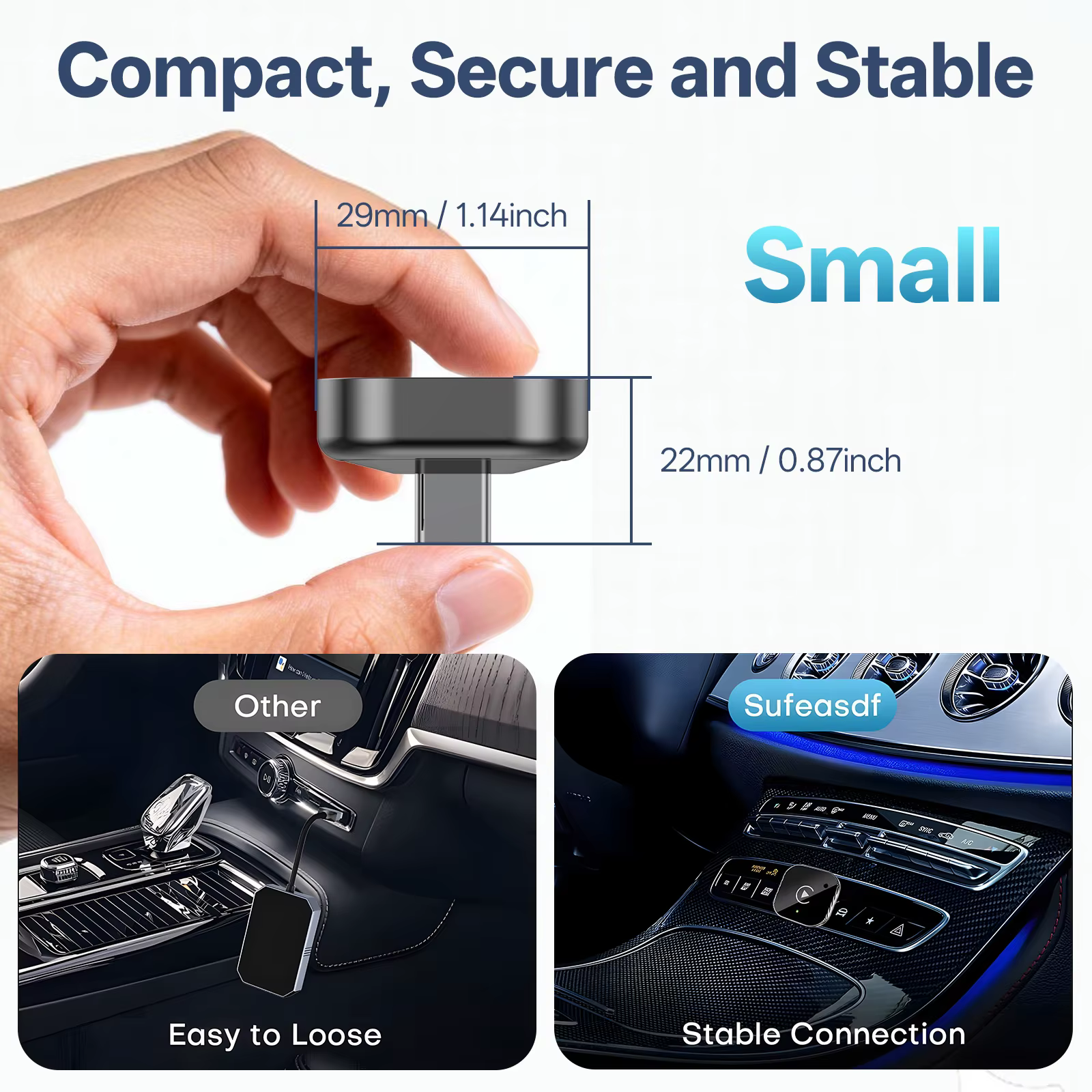 Adaptateur sans fil USB C 2-en-1 amélioré pour CarPlay et Android Auto