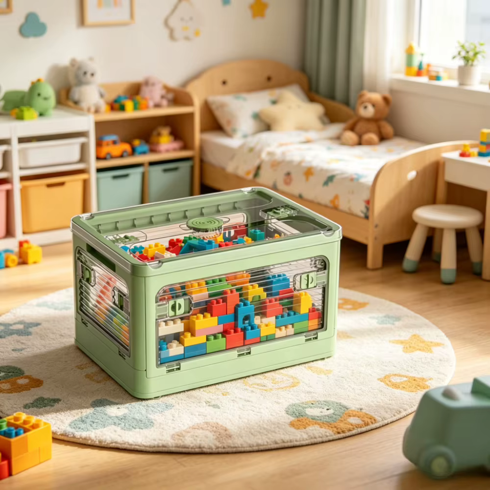 Boîte de rangement pliable pour livres avec cinq compartiments empilables transparents pour vêtements