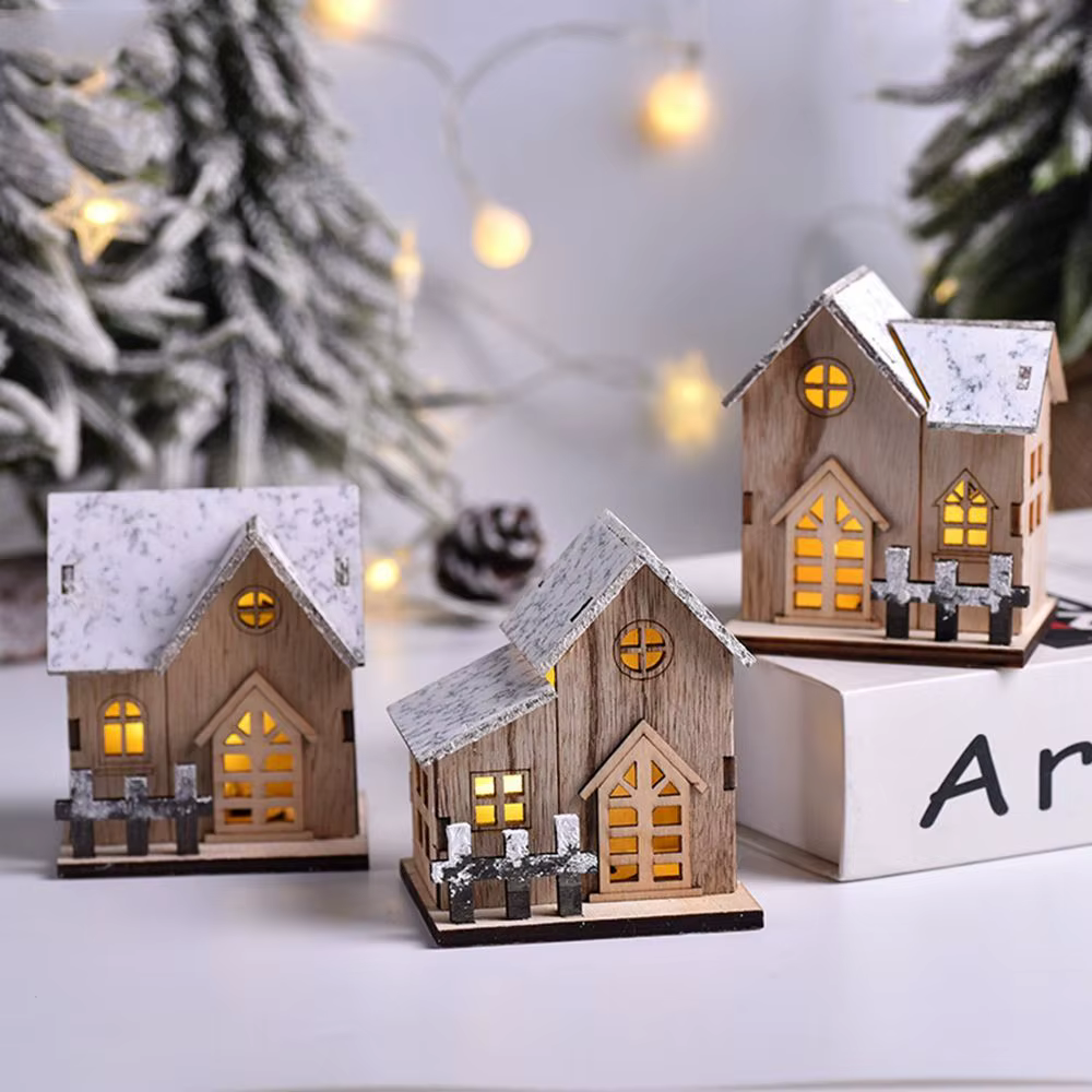Bricolage cadeau de noël chalet lumière LED cabane cabine lumineuse décorations