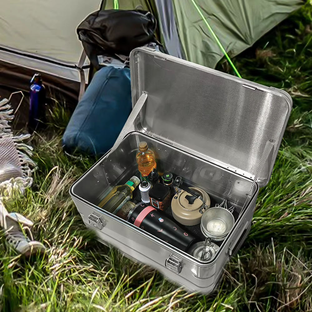 60-80L boîte de rangement extérieure Camping pique-nique voyage en alliage d'aluminium grande capacité