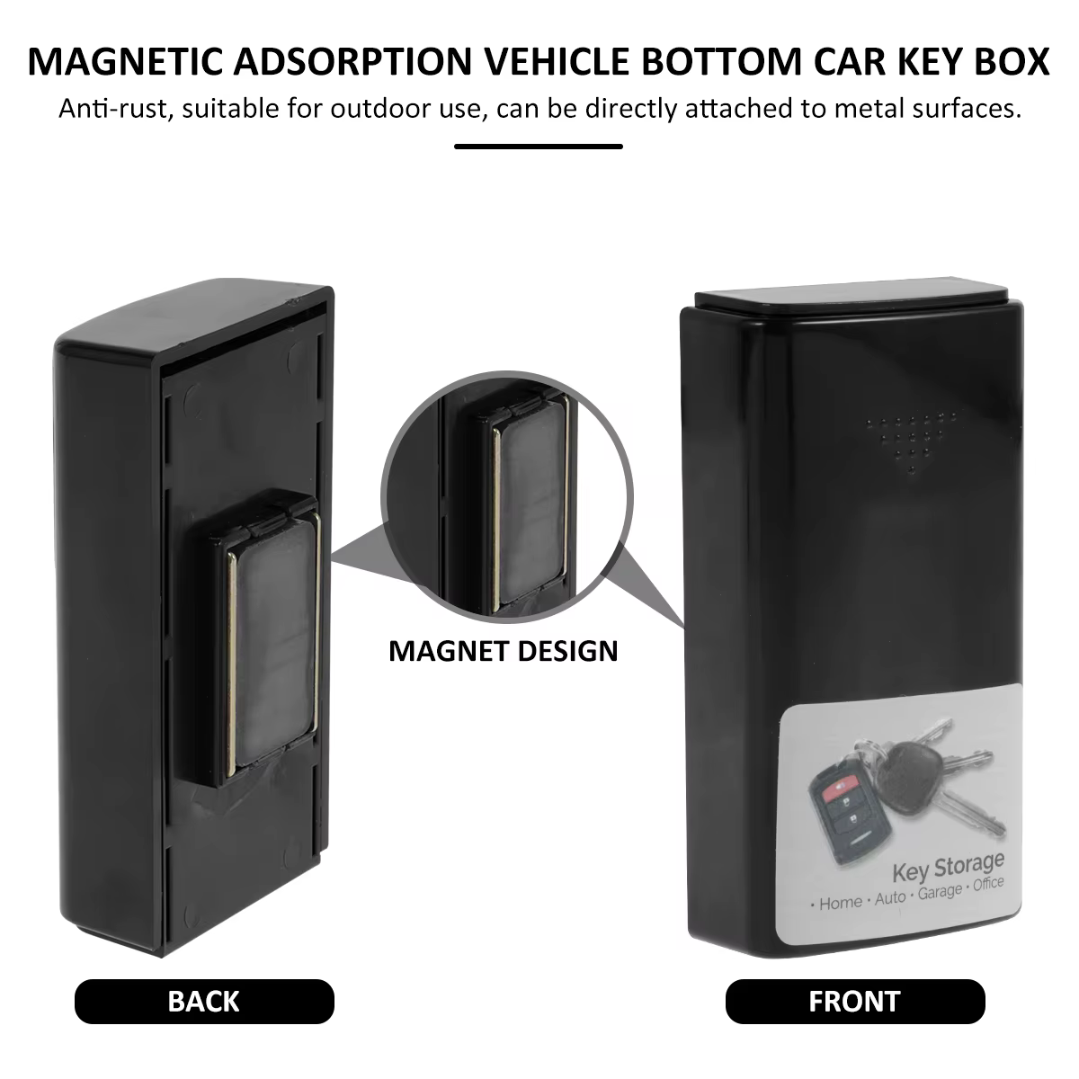 Boîte à clés magnétique en plastique noir durable