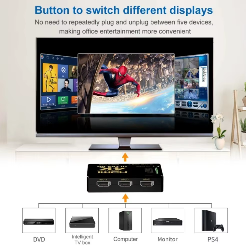 Commutateur vidéo HDMI avec télécommande IR, 5 entrées, 1 sortie, commutateurs HDMI pour Xbox, PS4, DVD, HDTV, PC, ordinateur portable, TV, 5x1, HD, 4K