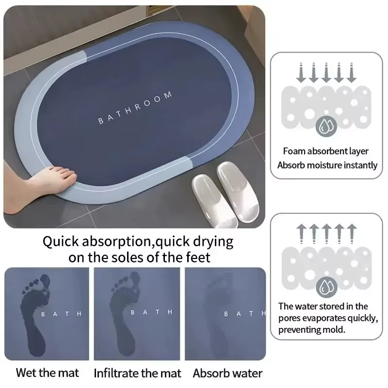 Tapis de salle de bain décoratif, antidérapant, à séchage rapide, résistant aux taches - Tapis de douche facile d'entretien pour sols de salle de bain