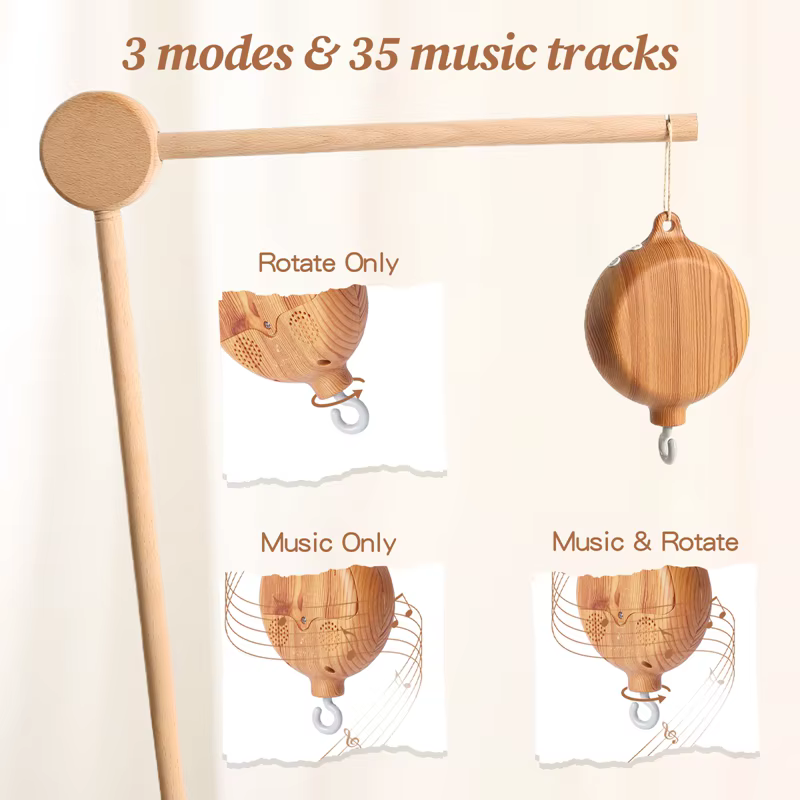 Boîte à musique rotative pour nouveau-nés, berceau pour bébé de 0 à 12 mois, hochet suspendu couleur bois, jouets musicaux apaisants, cadeau pour bébé