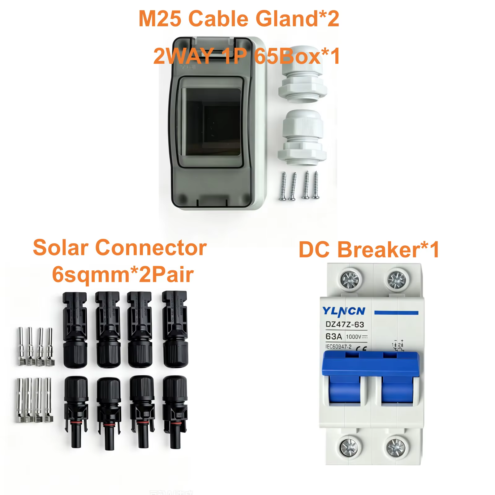 Disjoncteur miniature DC 2P 1000VDC 25A 32A 63A avec boîtier IP65 2 voies pour onduleur de panneau solaire