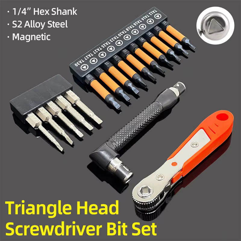 Jeu d'embouts de tournevis à tête triangulaire magnétique 1/4 "hex S2 embouts