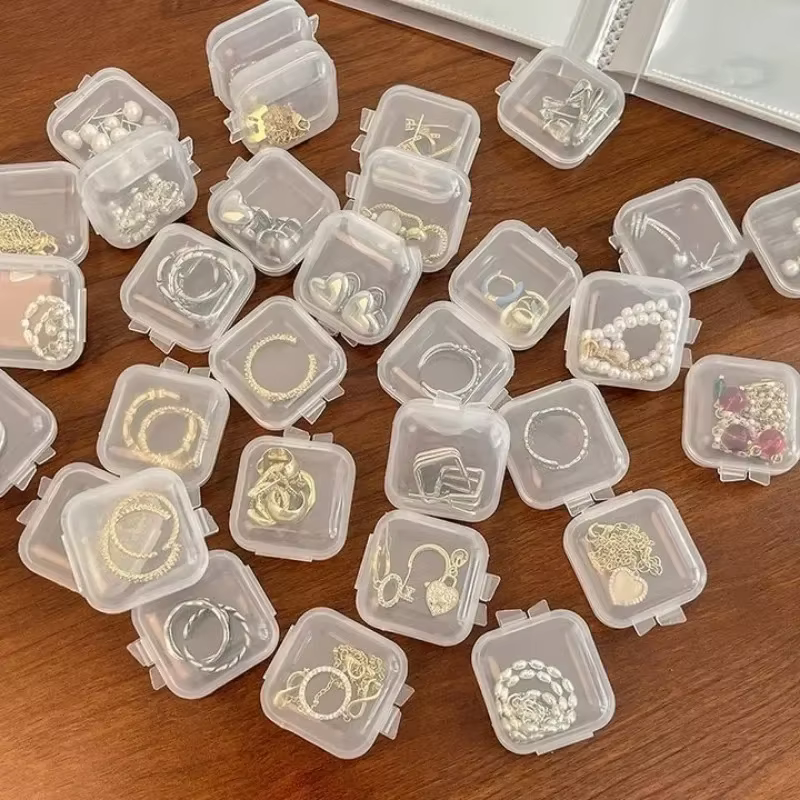 Mini boîte de rangement en plastique carré transparent