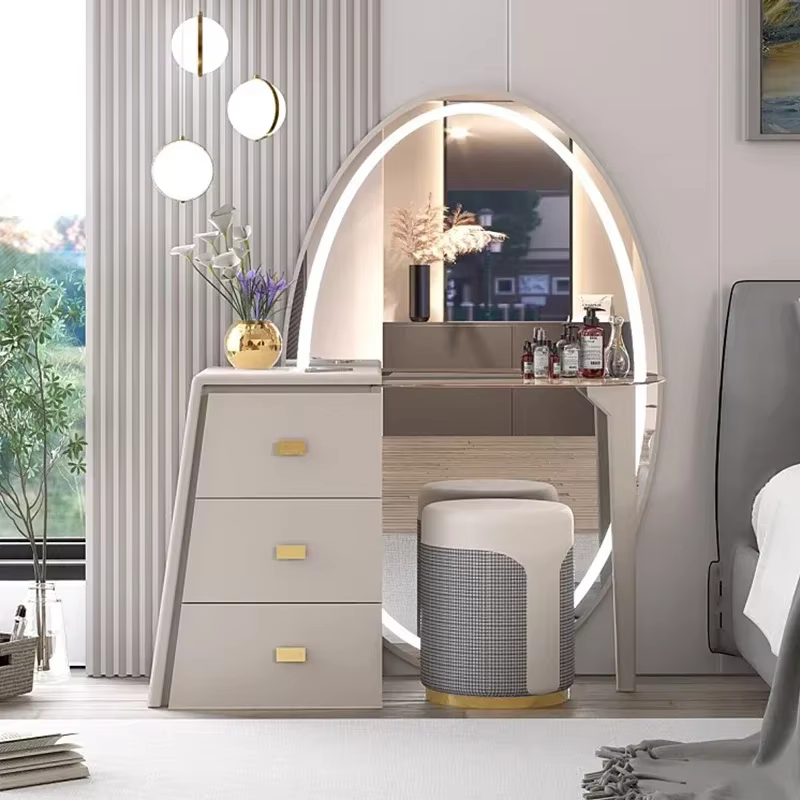 Table de toilette de luxe moderne européenne avec rangement pour bijoux, grand meuble de beauté, penteadeira, mobilier de maison