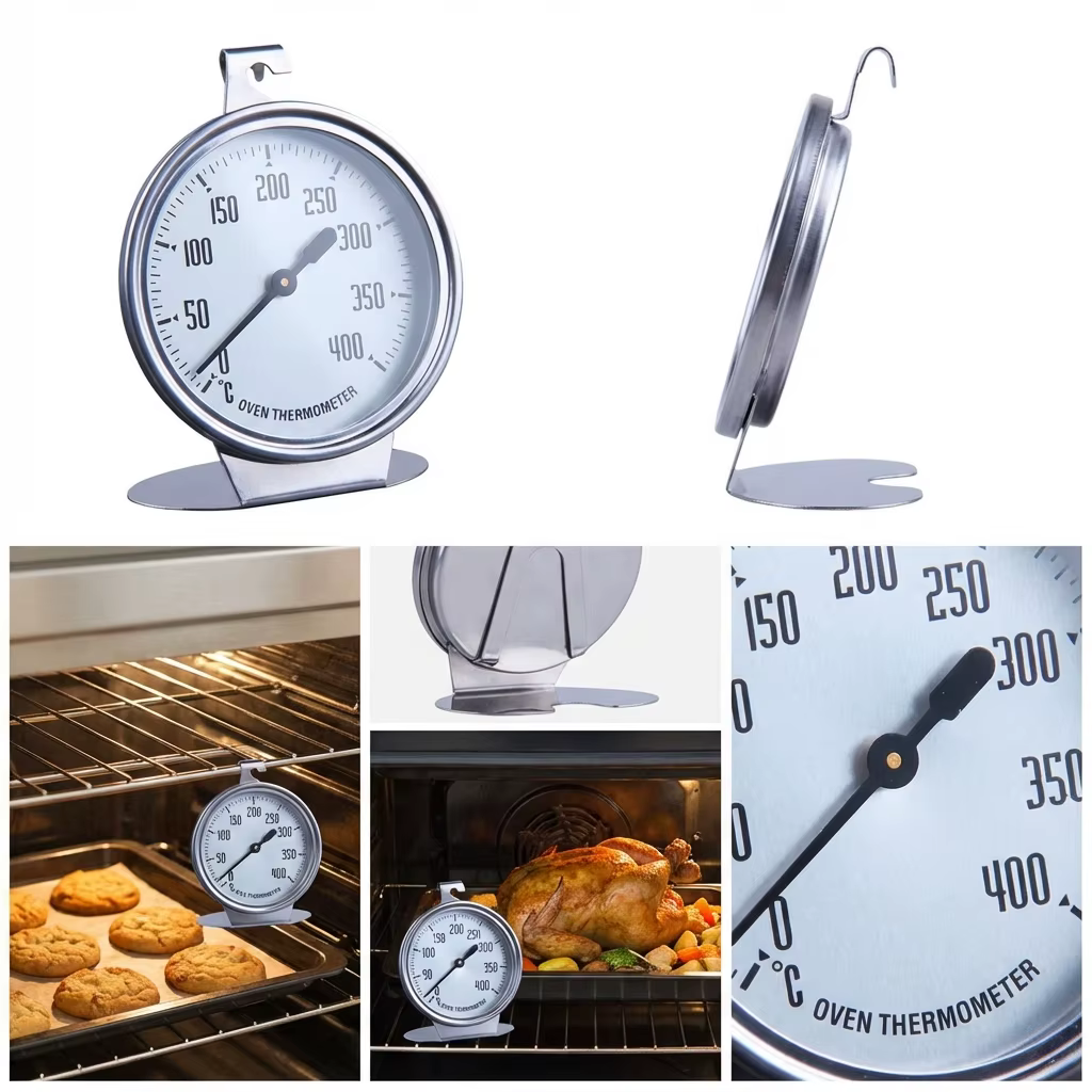 Thermomètre de four en acier inoxydable 0-400 ° Grand cadran - À suspendre ou à poser pour la mesure de la température