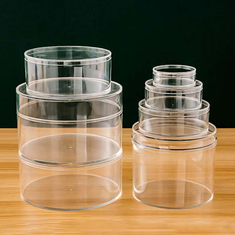 Boîte de rangement ronde en plastique transparent avec couvercle