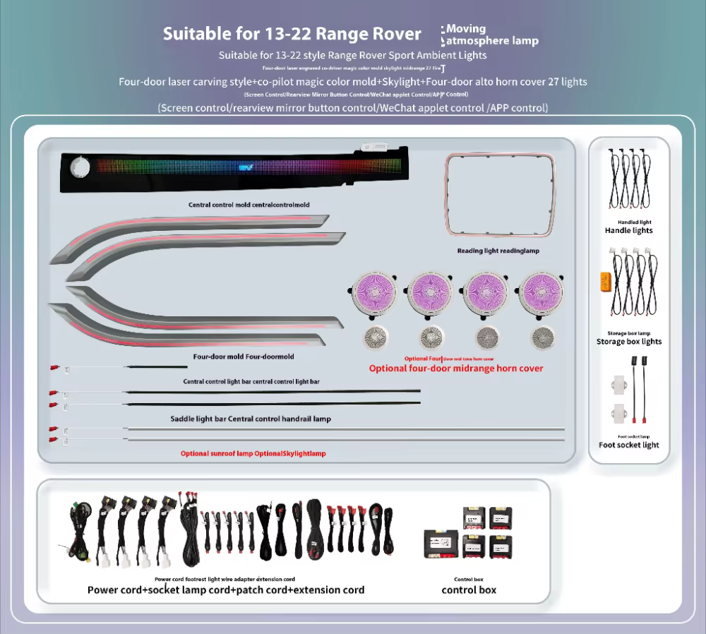 Lumière ambiante LED pour Range Rover Sport 2013 – 2022, couvercle de haut-parleur de porte, lumineux atmosphérique, décoratif, contrôle par application, 256 couleurs