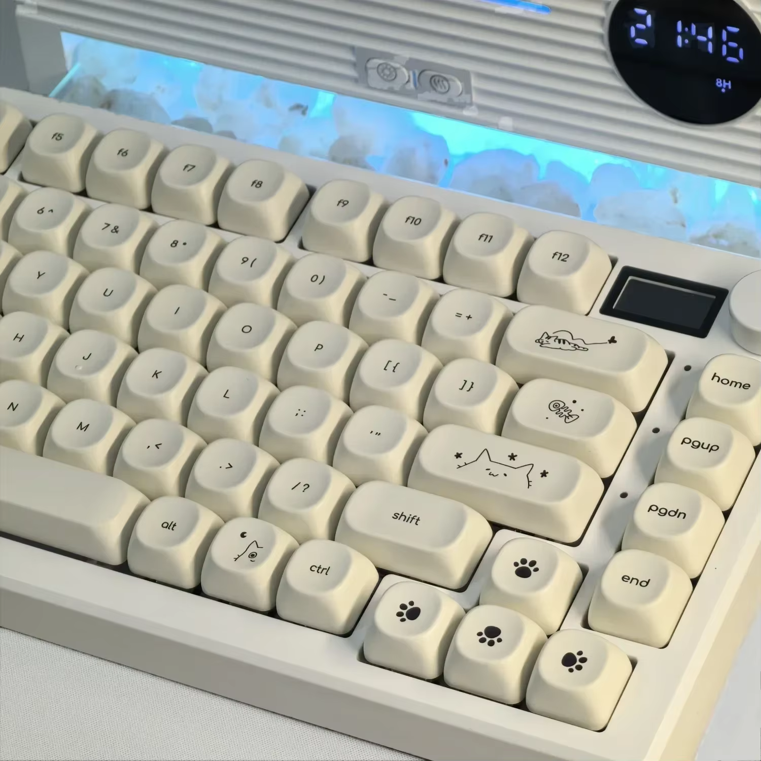 MAIMOOO Keycaps Simples Blanc Laiteux Chat Mignon 124 Touches PBT Profil MOA Personnalisé Coréen Russe Français pour Clavier Mécanique