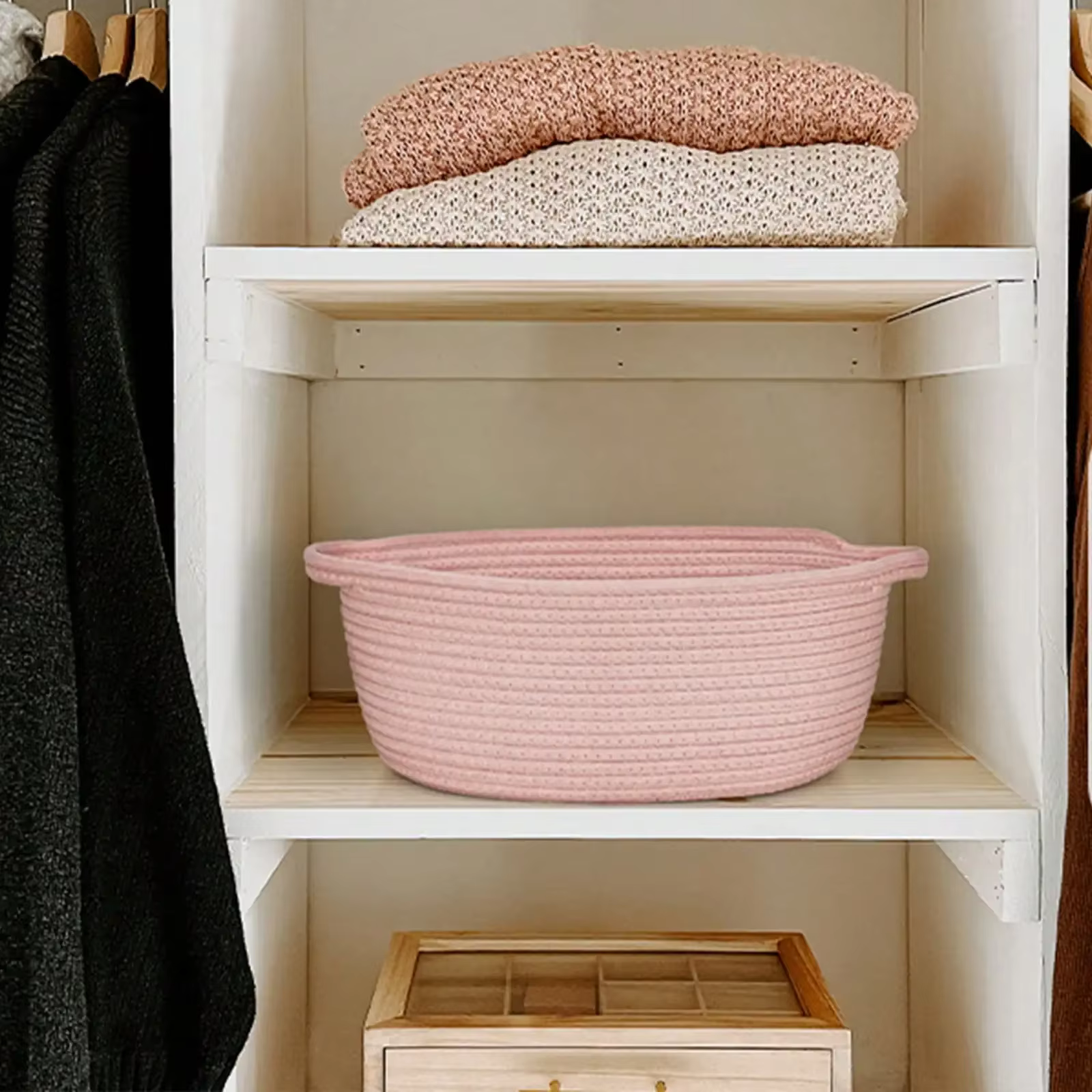 Panier de rangement tissé blanc avec poignée