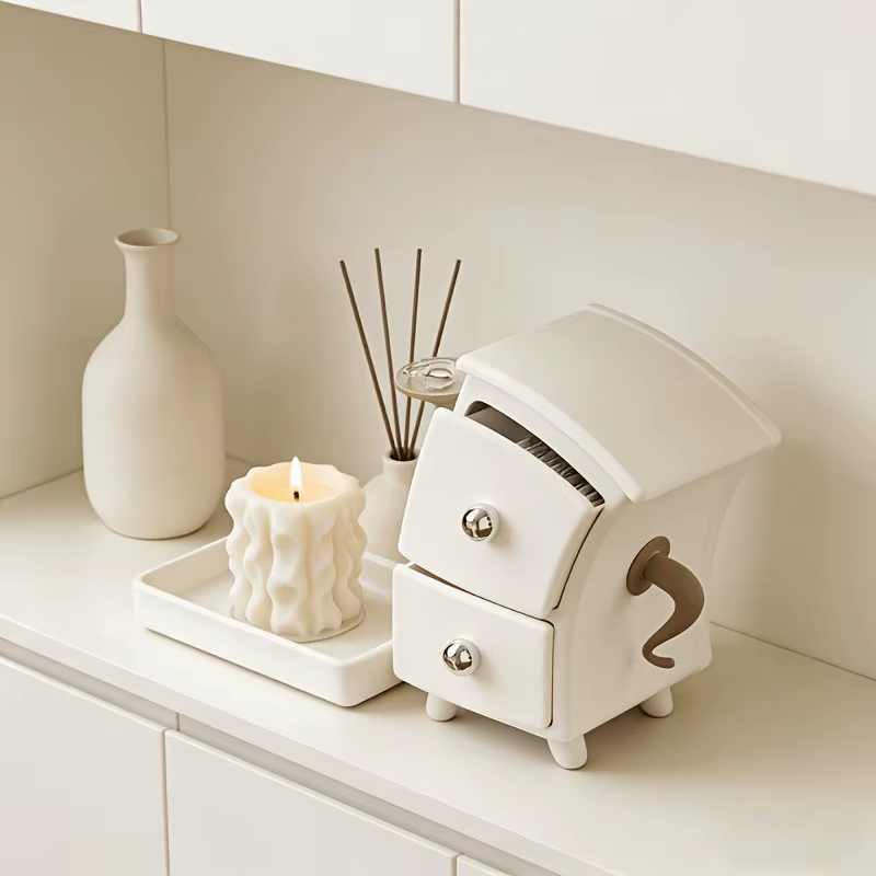 Meuble de rangement compact à double tiroir avec plateau supérieur