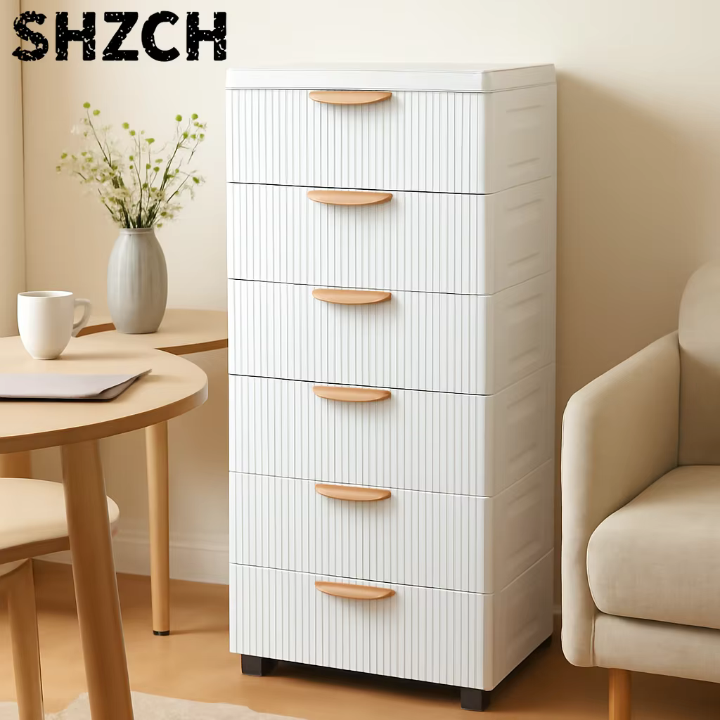 Armoire de rangement haute en plastique avec tiroirs, unité d'organisation sur pied pour chambre et salon, commode moderne multi-niveaux avec roulettes