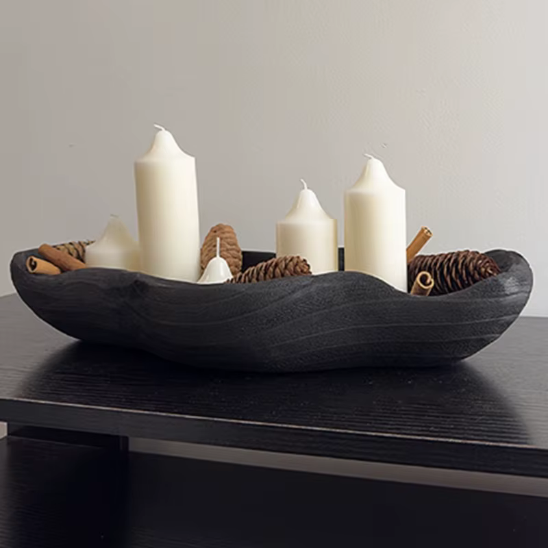 Plateau de rangement en bois noir, décoratif de bureau, organisateur de rangement de cuisine, accessoires, conteneur de rangement d'ornement rétro, bols à fruits