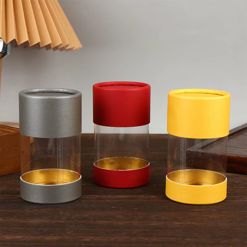 1 pièce – Boîte d'emballage universelle en tube de PVC transparent pour bouteille d'huile essentielle, boîte cadeau cylindrique en papier kraft, boîte à thé en papier