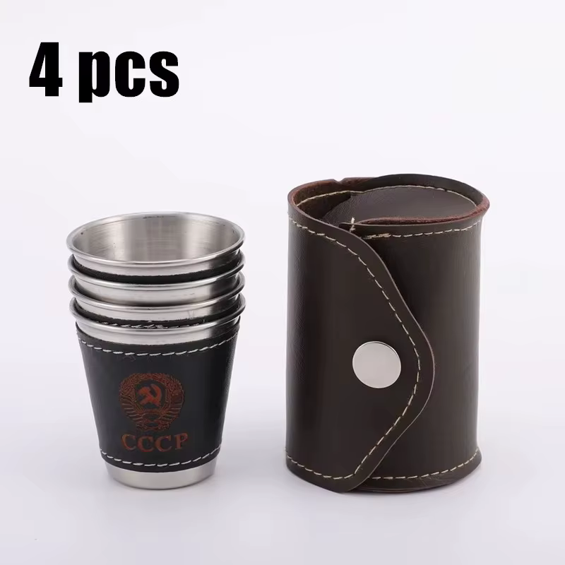 Tasse à Vodka, étui en PU 304, gobelet à vin en acier inoxydable, taille Portable, tasse à liqueur personnalisée, ensemble de verres à Shot de 70ml, 4 pièces
