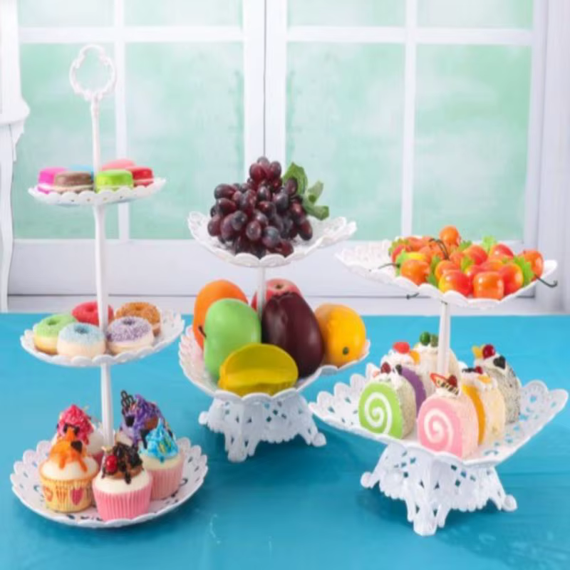 Plats de support de gâteau Chi Snacks, assiettes en plastique, bonbons, salon, maison, assiette de fruits à trois couches, panier de fruits moderne créatif