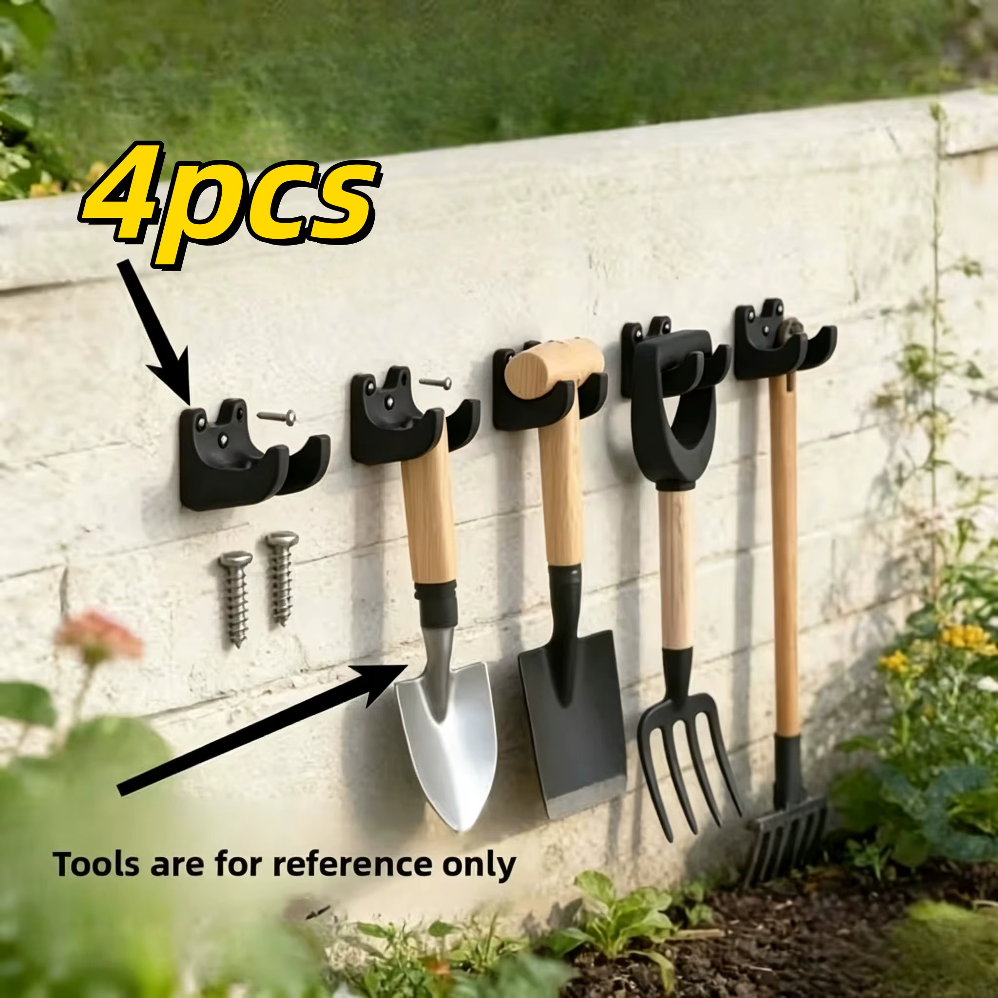 Lot de 4 crochets de rangement pour outils de jardin – ouverture de 35 mm