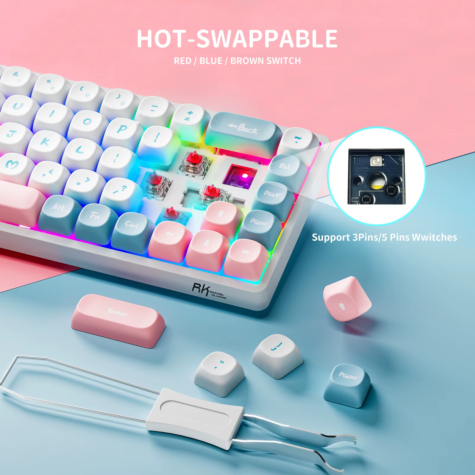 RK Royal Kludge RK837 clavier mécanique russe 68 touches 65% rvb rétro-éclairé échangeable à chaud 2.4G sans fil Bluetooth claviers de jeu