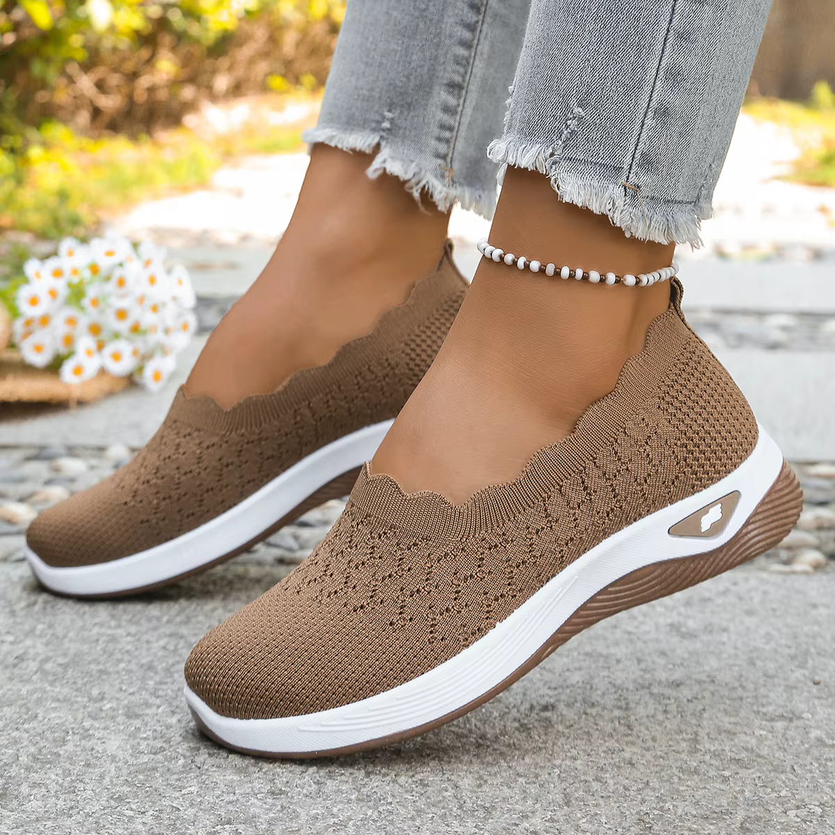 Chaussures orthopédiques pour femmes, chaussures de marche en tricot, respirantes, à enfiler, mocassins souples, baskets compensées antidérapantes, chaussures décontractées confortables