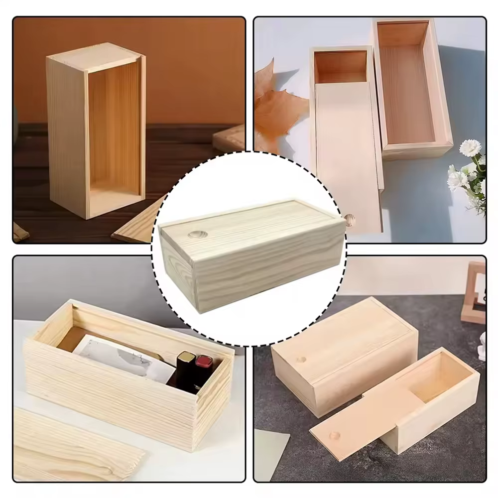 Boîte à tirer en pin, couvercle coulissant