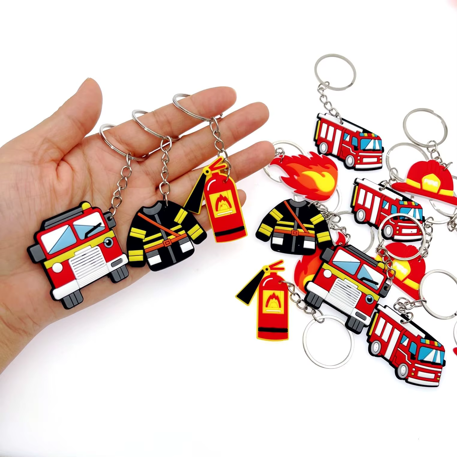 Lot de 18/24/30 porte-clés en silicone pour pompiers