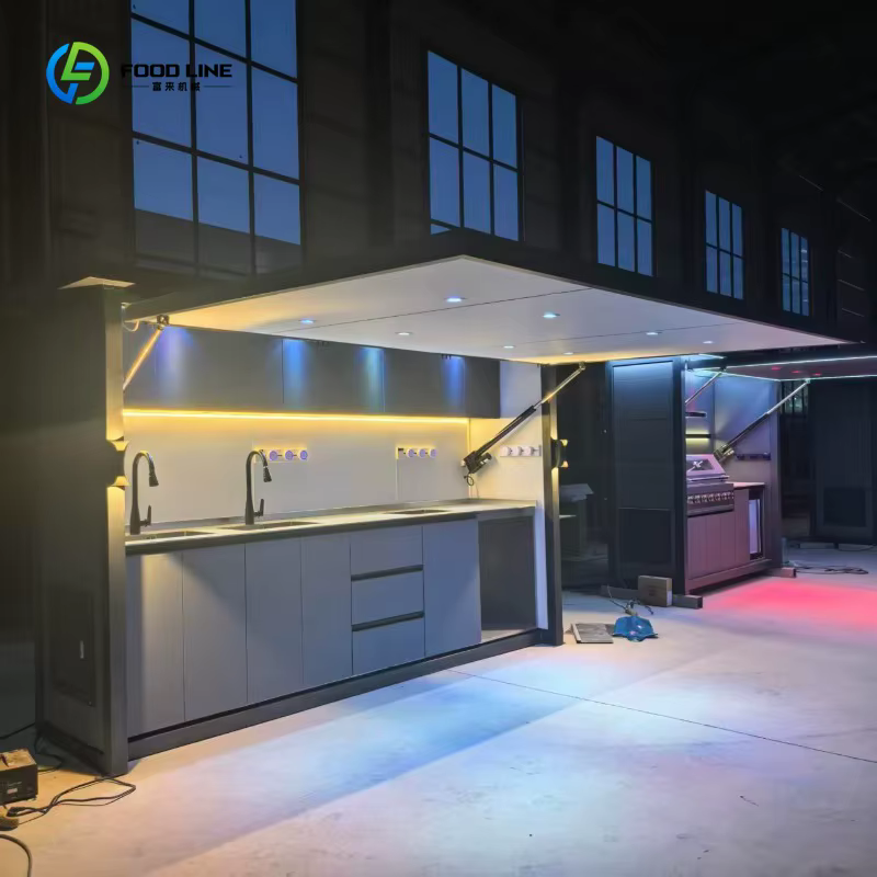 Cuisine extérieure 3,6 m en stock, vente immédiate, sans équipement de cuisson intégré, idéale pour les fêtes dans la cour et le rangement