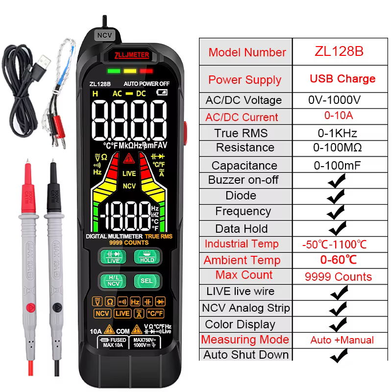 Multimètre numérique de Charge USB ZL128B