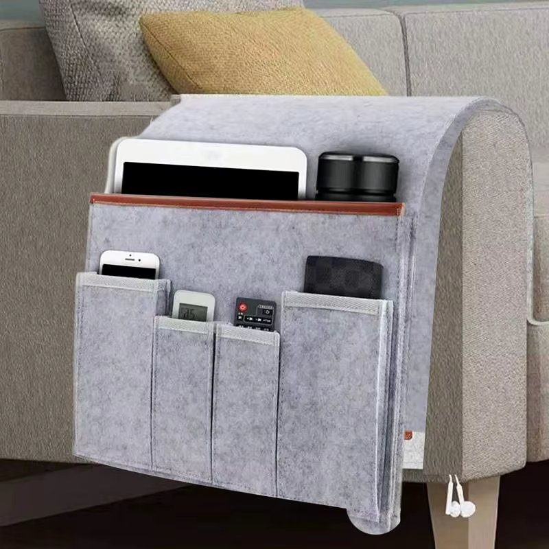 Caddie pour fauteuil de maison, canapé en feutre, organisateur d'accoudoir inclinable pour tablette, téléphone portable, sac de rangement suspendu avec télécommande