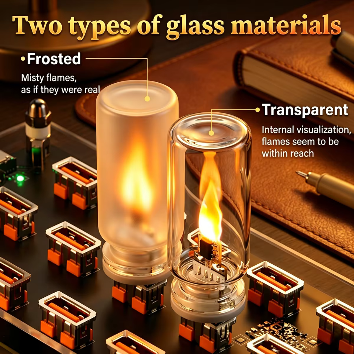 Lampe de nuit LED USB à flamme vacillante en verre dépoli transparent