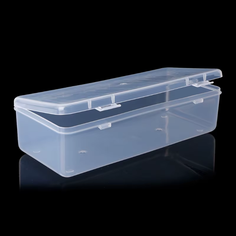 Boîte de rangement rectangulaire en plastique transparent