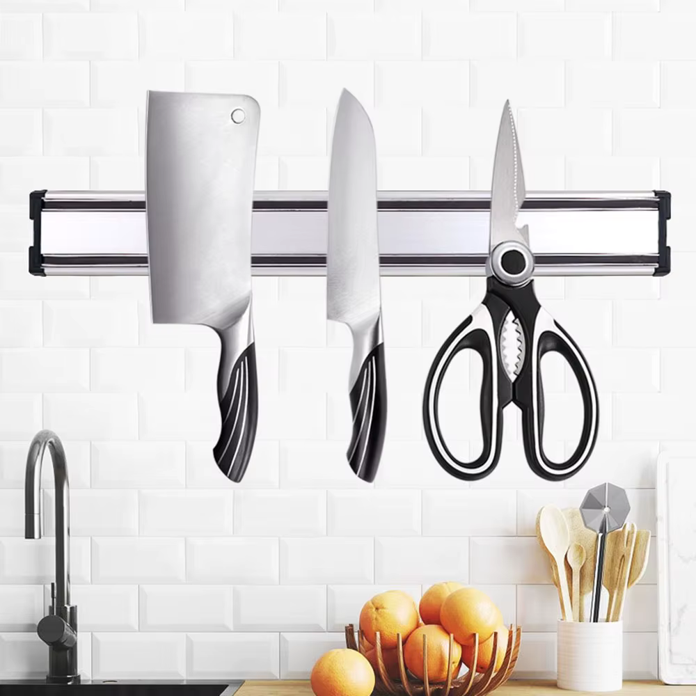 Support magnétique pour couteaux en alliage d'aluminium, organisateur de couteaux de cuisine à suspendre avec vis robustes, non adhésif, perçage requis