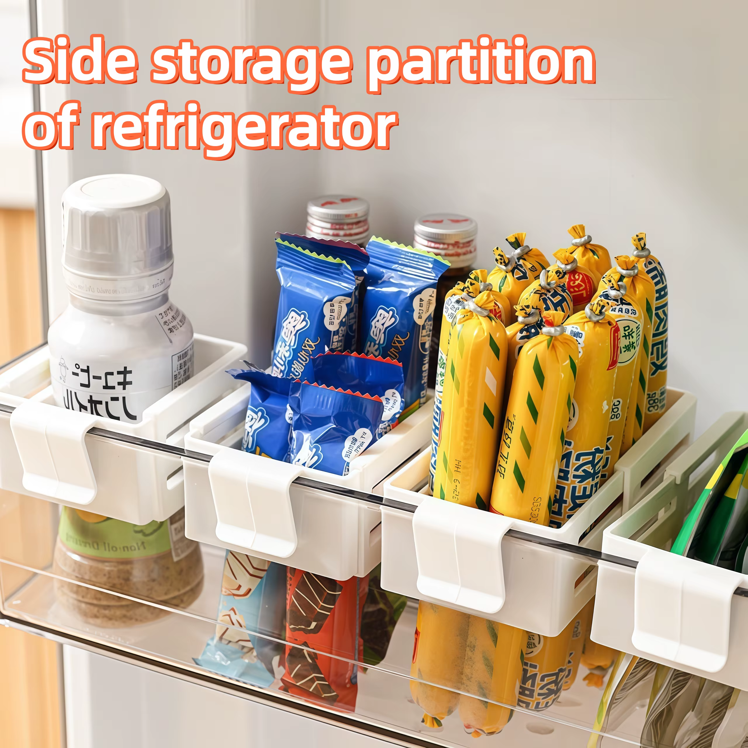 Diviseur de rangement latéral pour réfrigérateur, séparateur/baffle extensible, support de rangement pour boissons/sachets de sauce/collations
