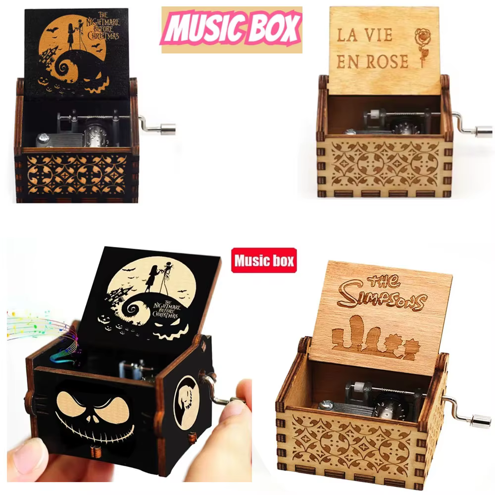 Boîte à musique à manivelle en bois pour Halloween