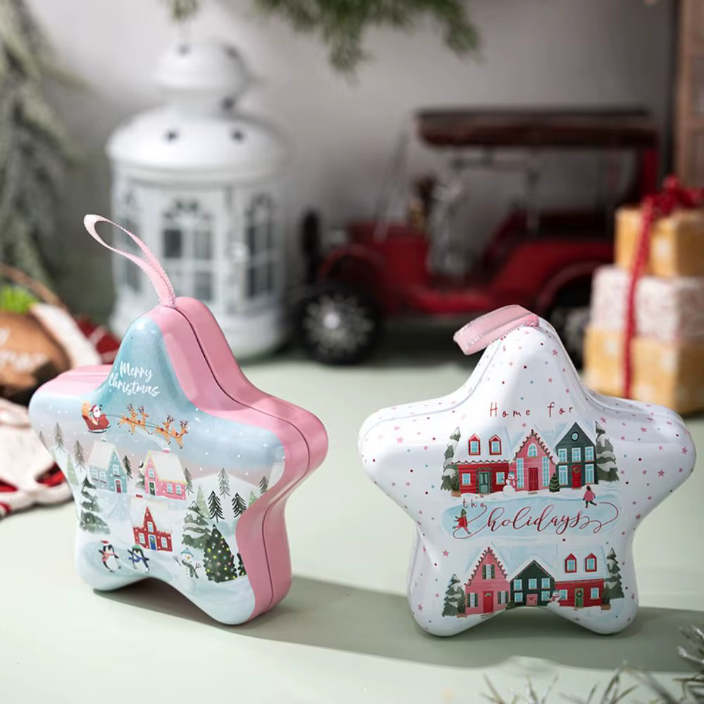 Boîte de noël multifonctionnelle en fer blanc avec corde