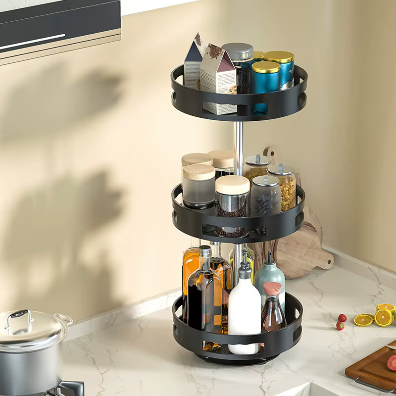 360 °   Étagère à épices rotative multi-niveaux, carrousel de rangement pour comptoir de cuisine, plateau tournant pour bouteilles et bocaux d'épices