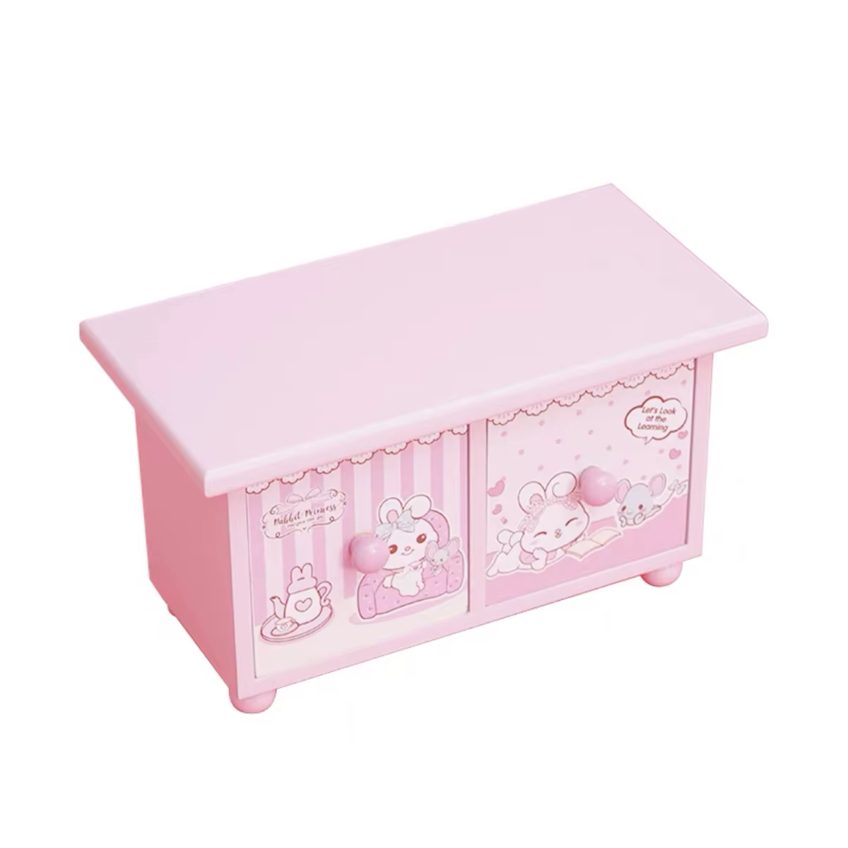 Boîte de rangement cosmétique en bois rose