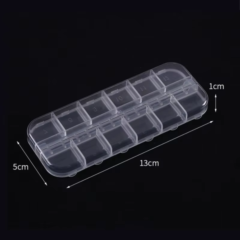 Boîte de rangement d'accessoires de Nail Art, boîte de rangement rectangulaire en plastique Transparent à 12 grilles, boîte de rangement détachable, ensemble d'outils de bricolage 1 pièces